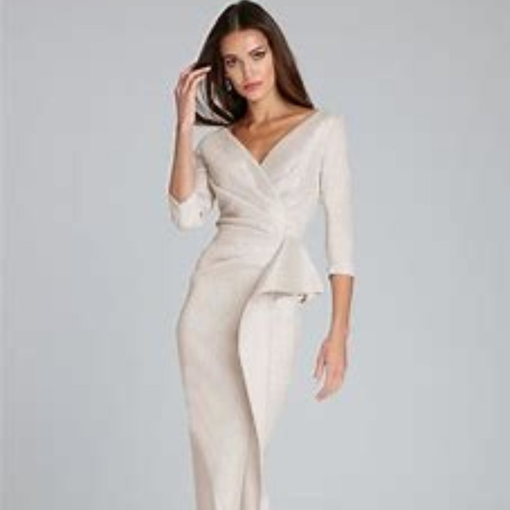 Rickie Freeman for Teri Jon jacquard gown, Light Gold, Size 8